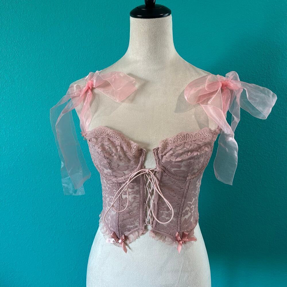 Y2K Lacy Pink Corset Bra Crop Top Coquette Aesthetic Slim-fit Size Small